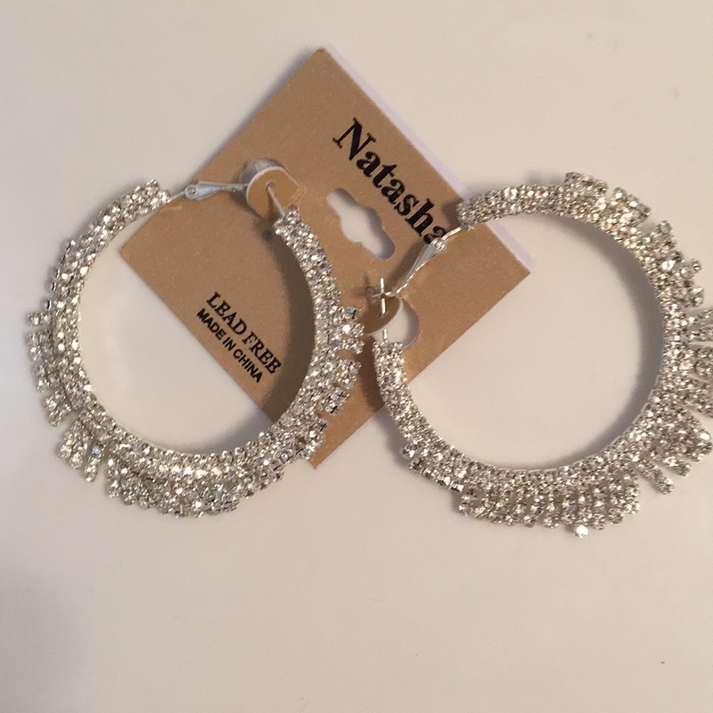 New Natasha Silver Crystal Boho Gypsy Hoops